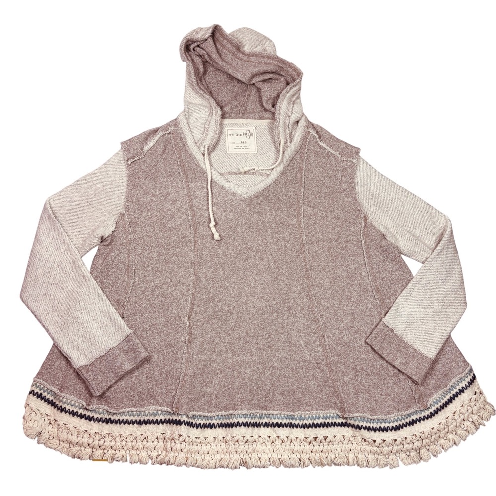 Free People We The Free Large womens tan Crochet Fringe Hoodie